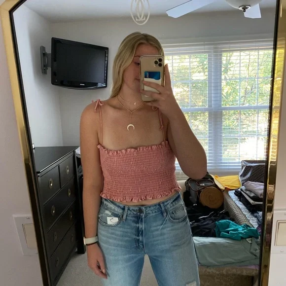 Pink Scrunch Tube Tops with String Ties (Size: Large) - Picture 2 of 5